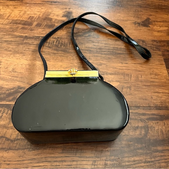 vintage 90s box purse with gold clasp faux leather - Picture 6 of 8